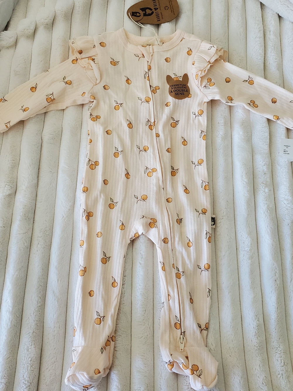 NWT Rabbit + Bear Cream Baby One-Piece Footed Sleeper with Orange Print
